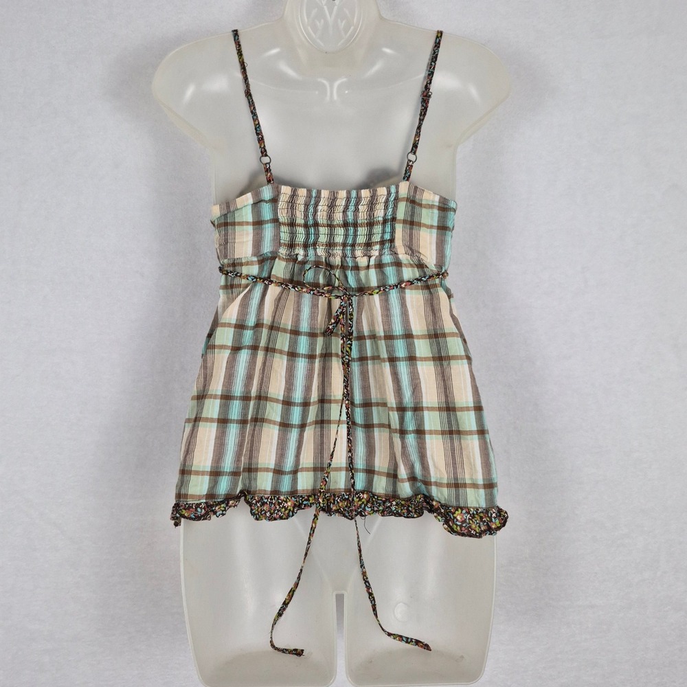 Mossimo Supply y2k 90s Plaid Floral Ruffle Cami Top Mint Brown Small Babydoll - Picture 5 of 11